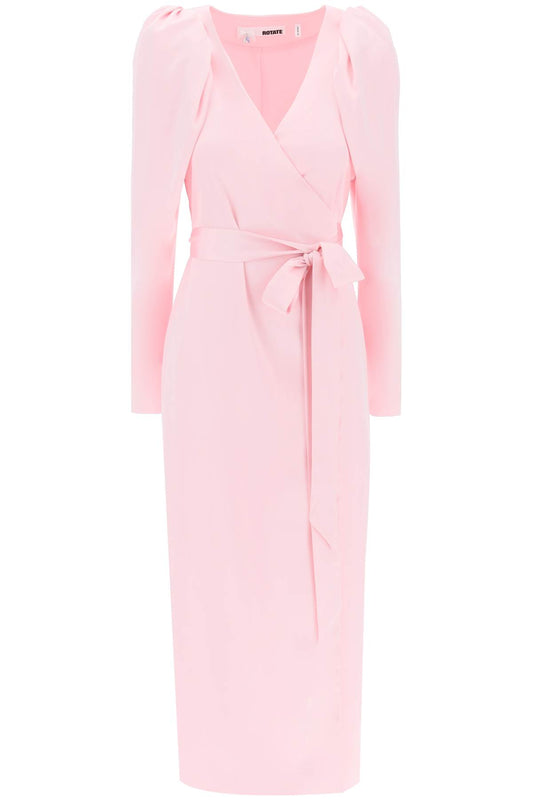 Satin Wrap Midi Dress With A Crossover  - Pink