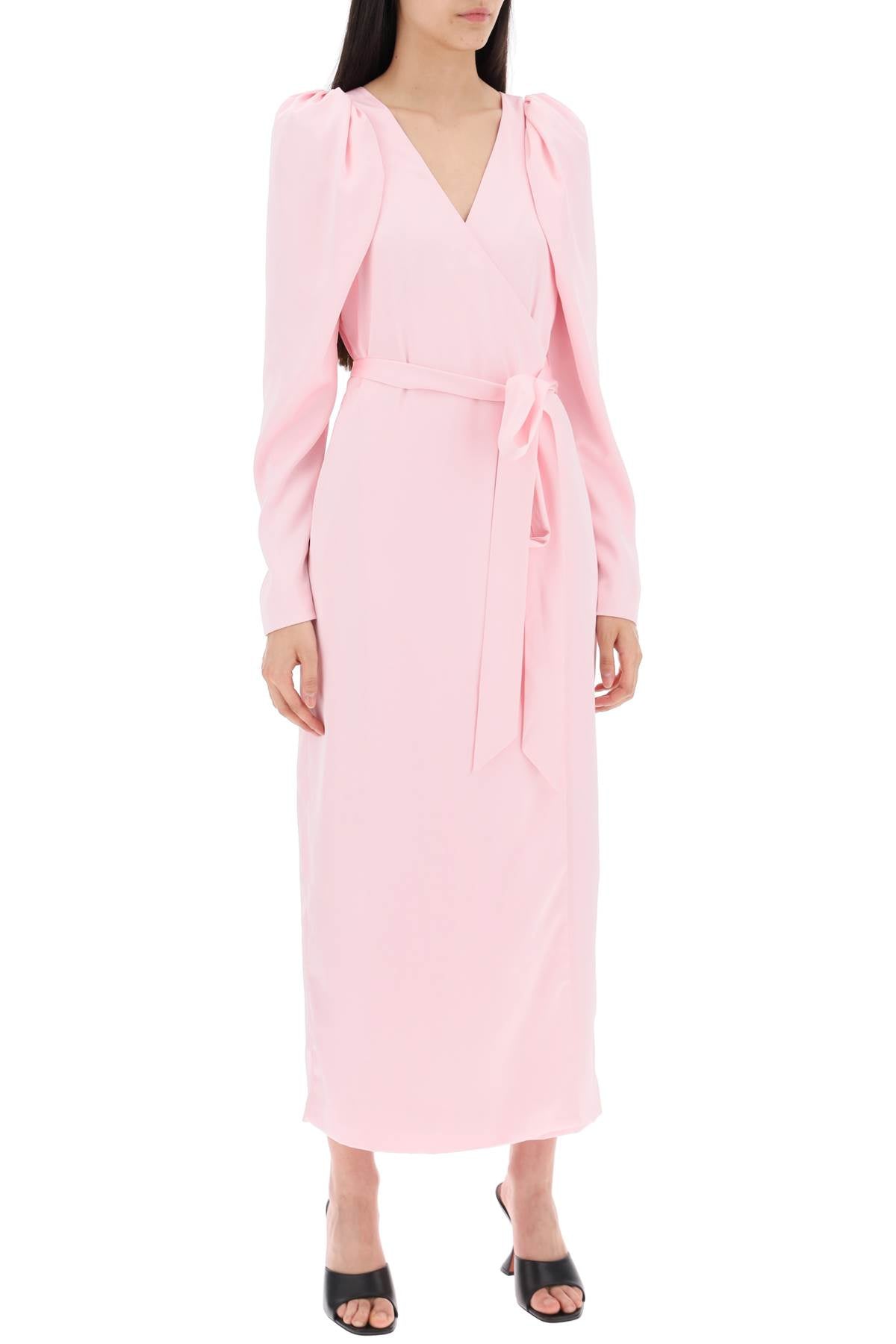 Satin Wrap Midi Dress With A Crossover  - Pink