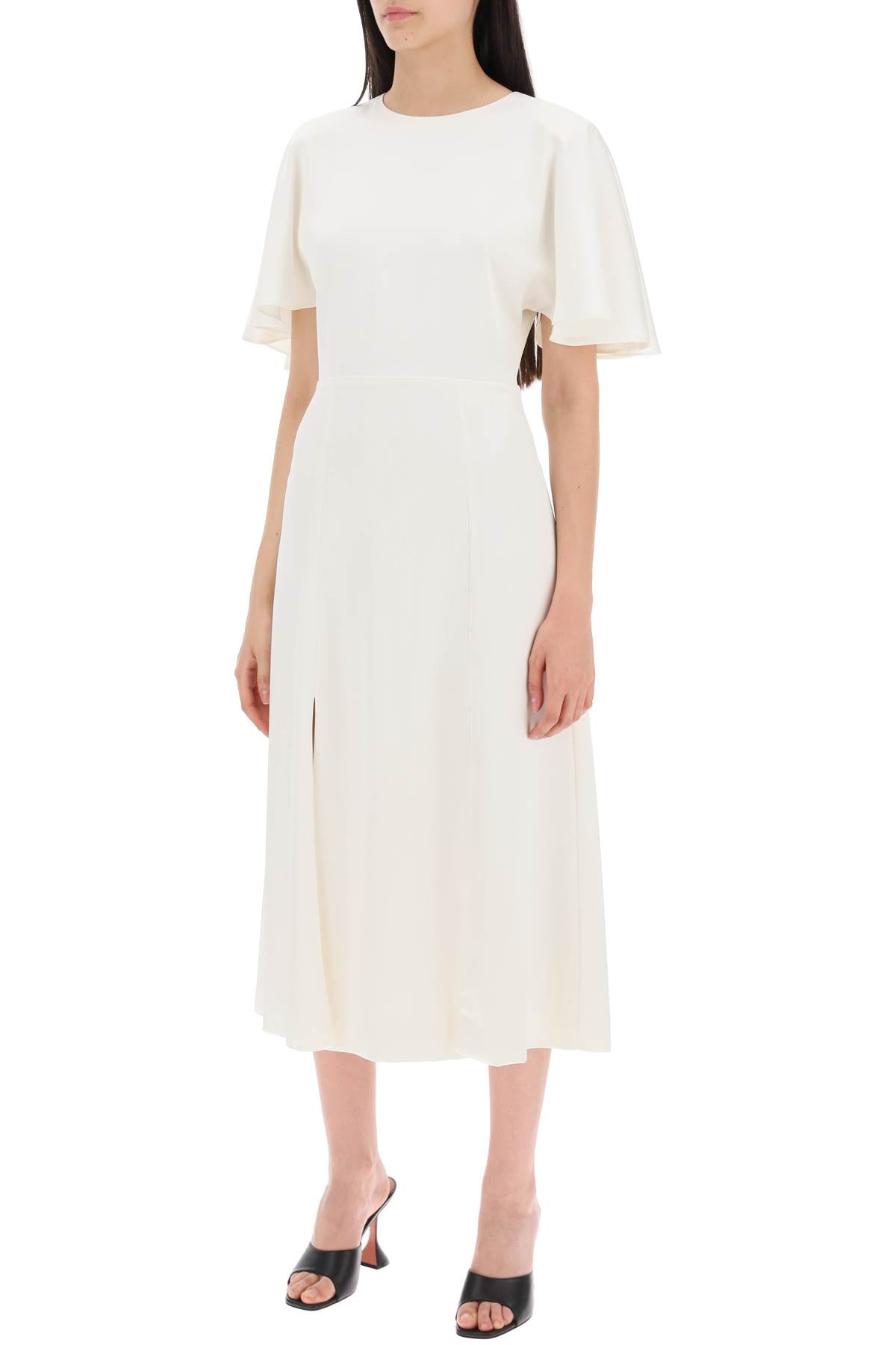 Midi Satin Dress With Butterfly Sleeves  - White