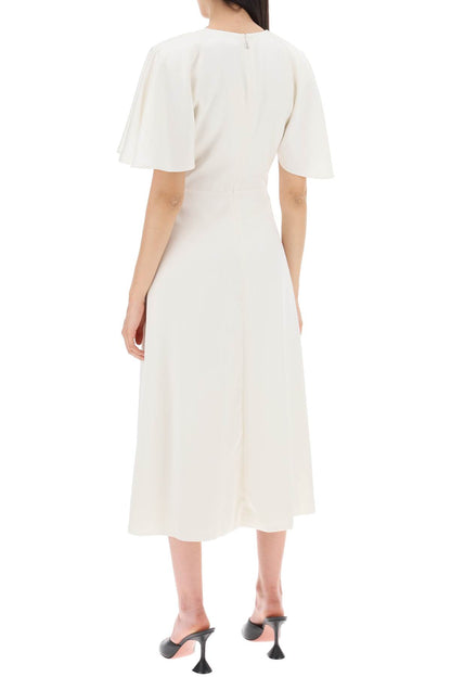 Midi Satin Dress With Butterfly Sleeves  - White