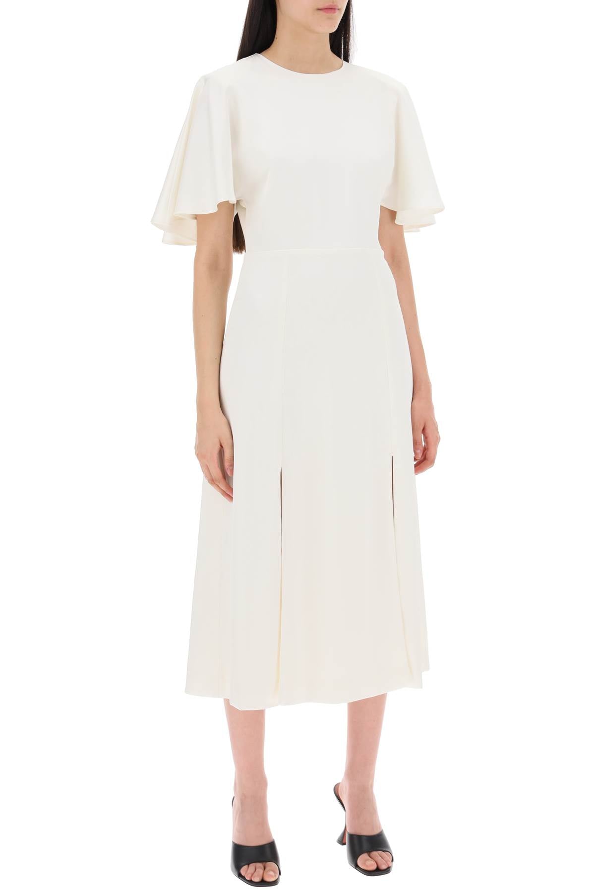 Midi Satin Dress With Butterfly Sleeves  - White