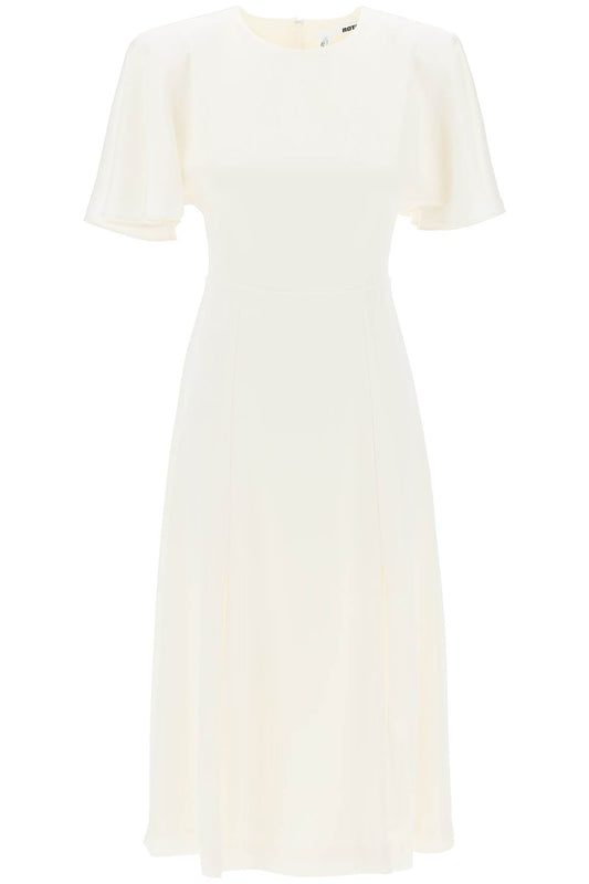 Midi Satin Dress With Butterfly Sleeves  - White