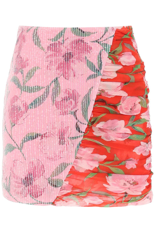 Floral Print And Sequin Mini Skirt  - Pink