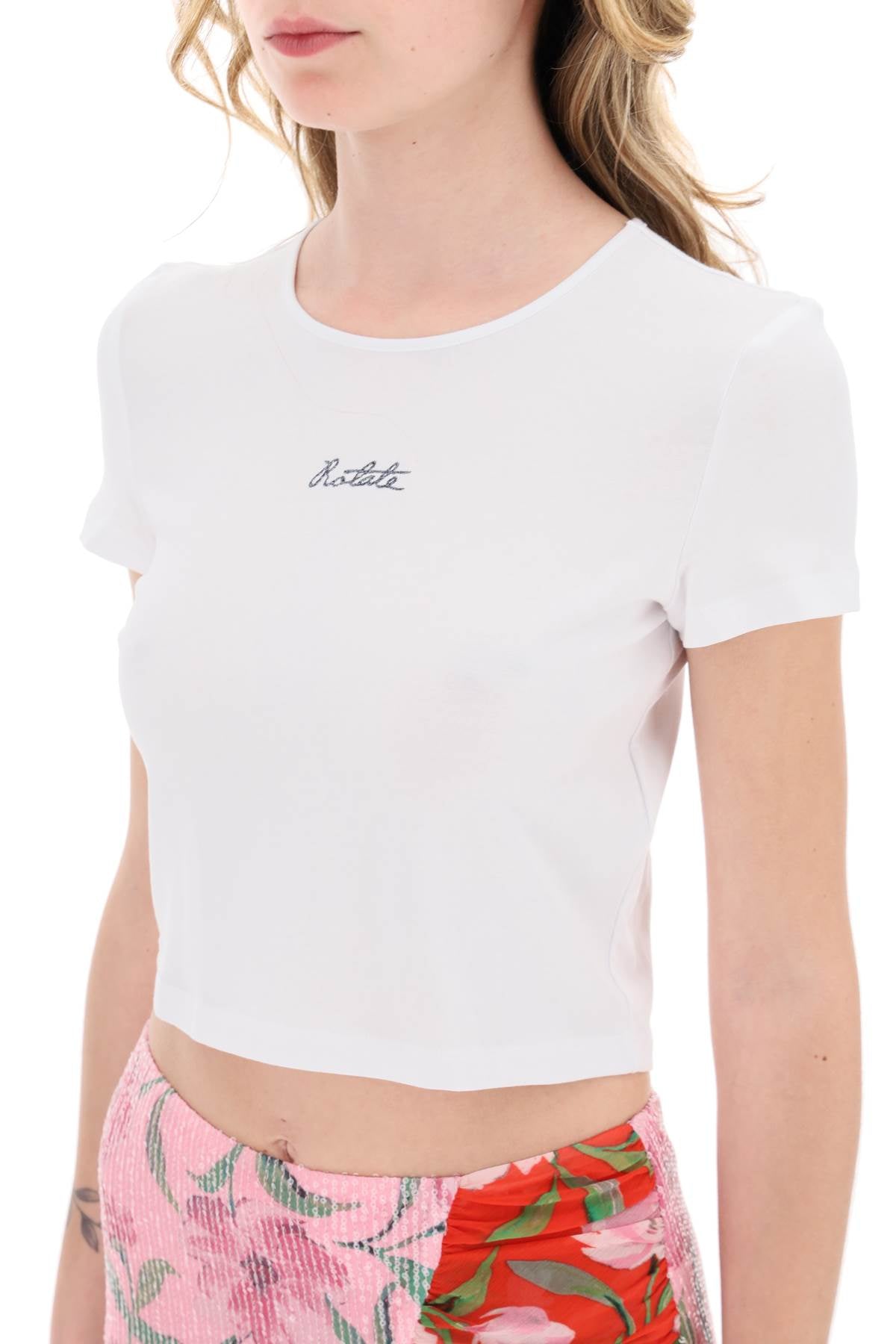 Cropped T-shirt With Embroidered Lurex Logo  - White