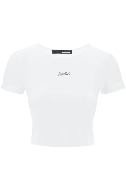 Cropped T-shirt With Embroidered Lurex Logo  - White