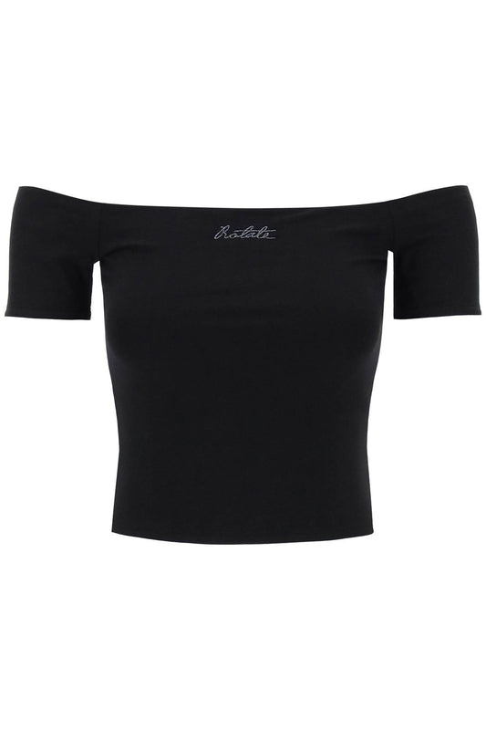 Off-shoulder T-shirt With Embroidered Lure  - Black