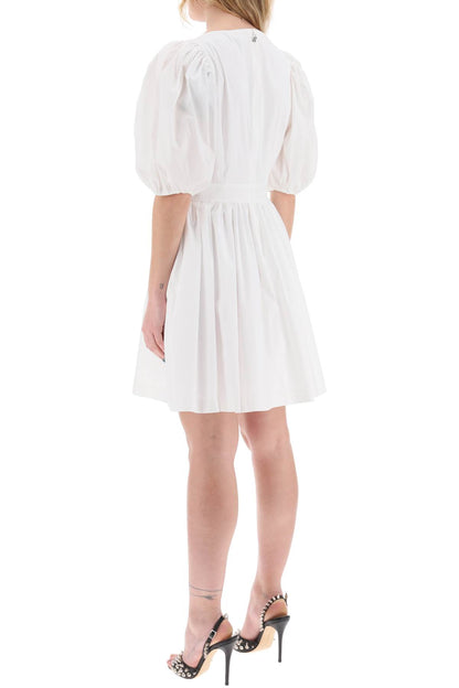 Mini Dress With Balloon Sleeves And Cut-out Details  - White