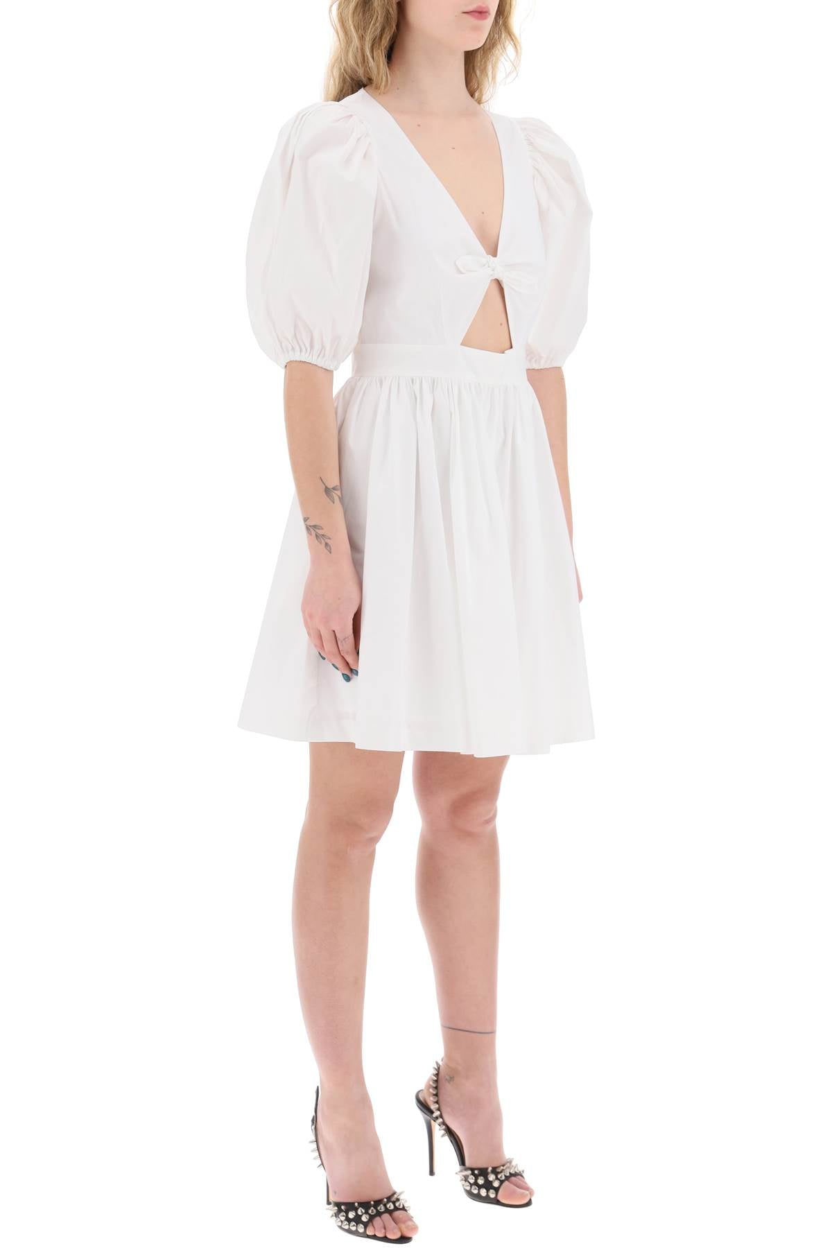 Mini Dress With Balloon Sleeves And Cut-out Details  - White