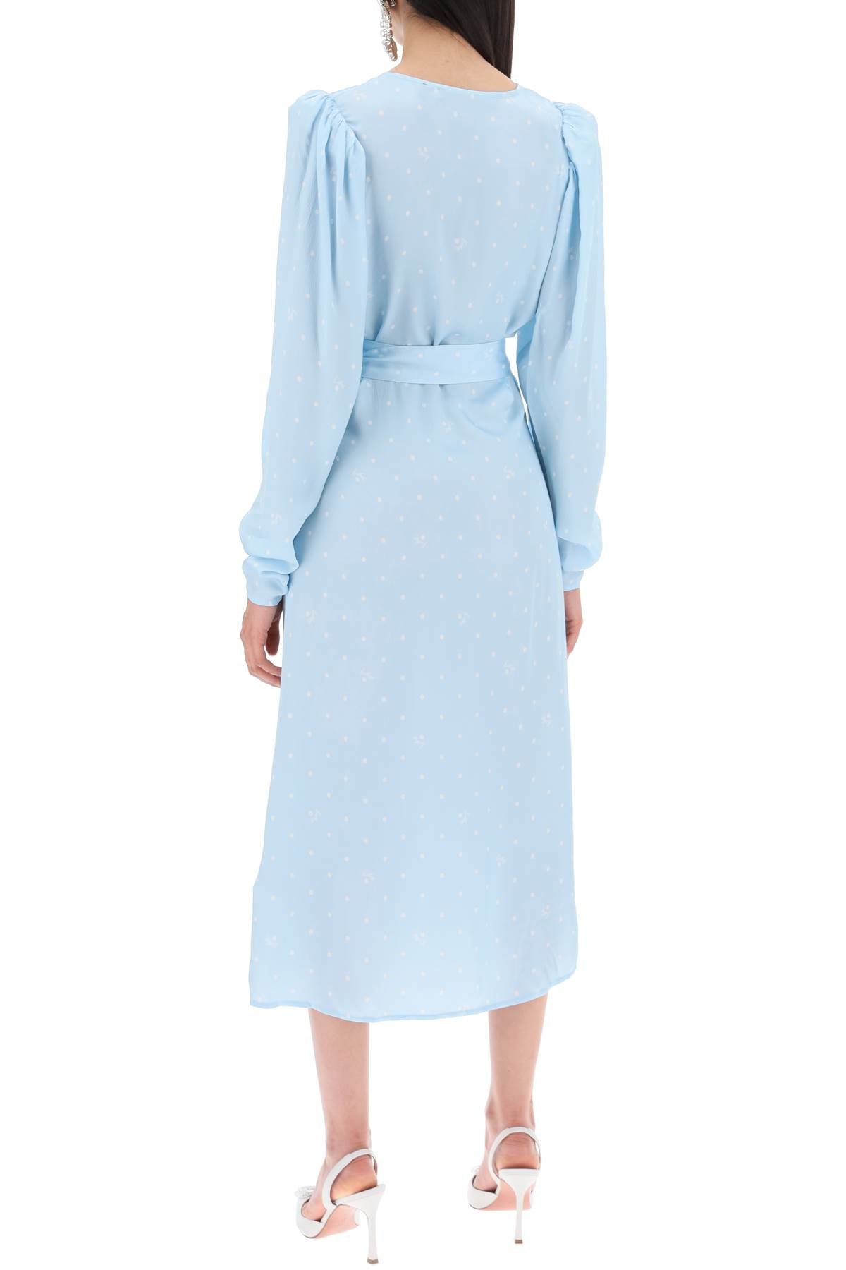 Polka Dot Midi Wrap Dress With Pockets  - Light Blue