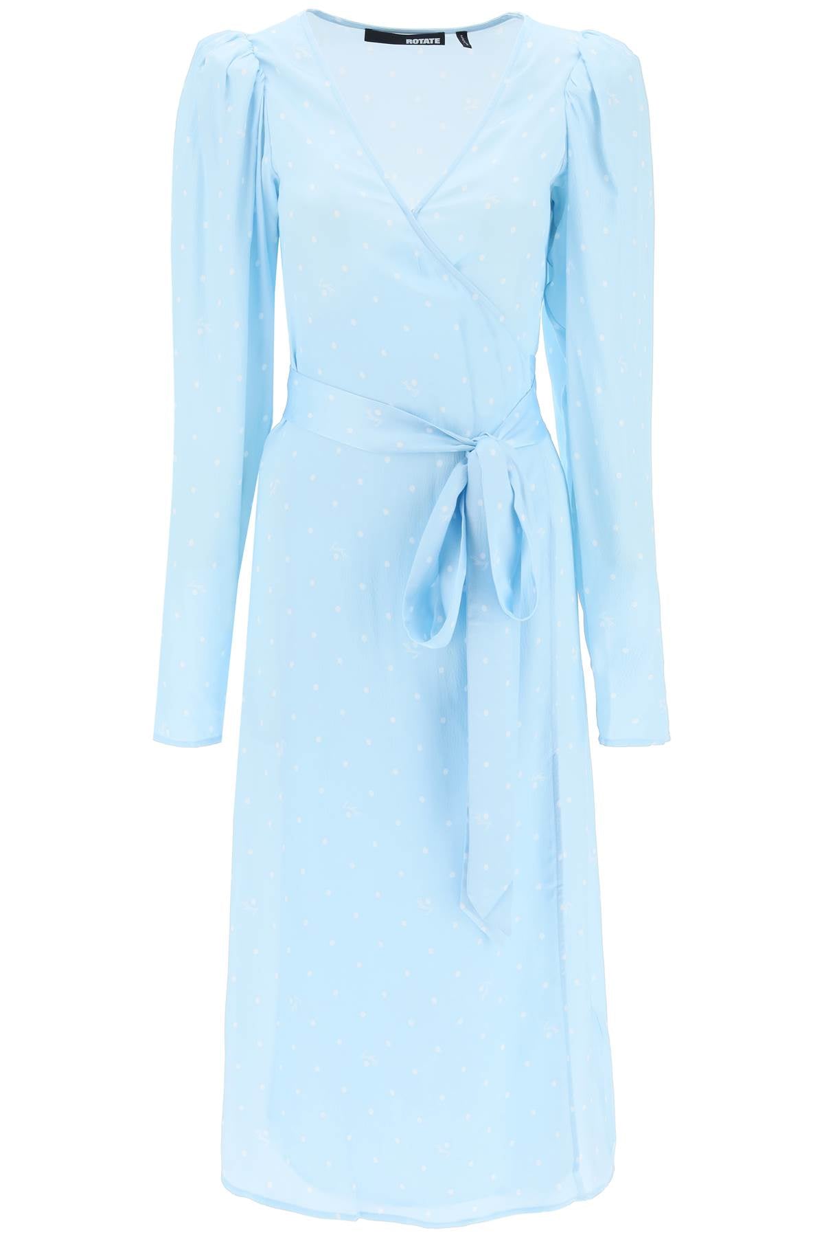 Polka Dot Midi Wrap Dress With Pockets  - Light Blue