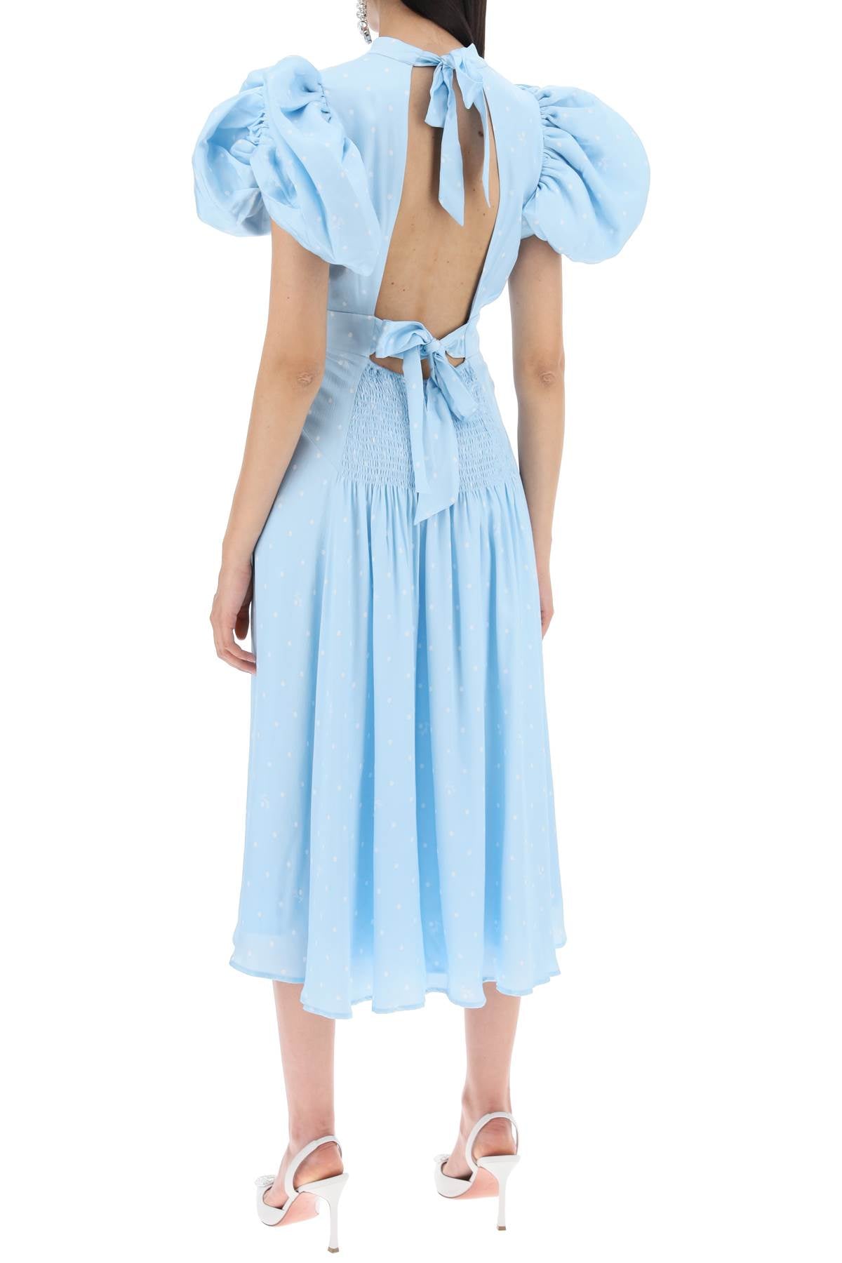 Polka Dot Midi Dress With Balloon Sleeves  - Light Blue