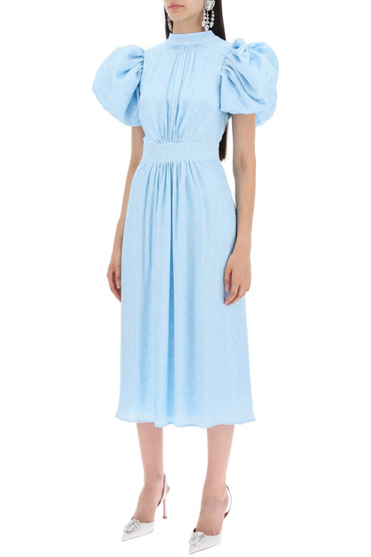 Polka Dot Midi Dress With Balloon Sleeves  - Light Blue