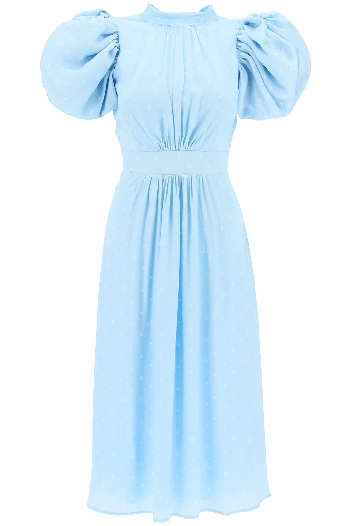 Polka Dot Midi Dress With Balloon Sleeves  - Light Blue