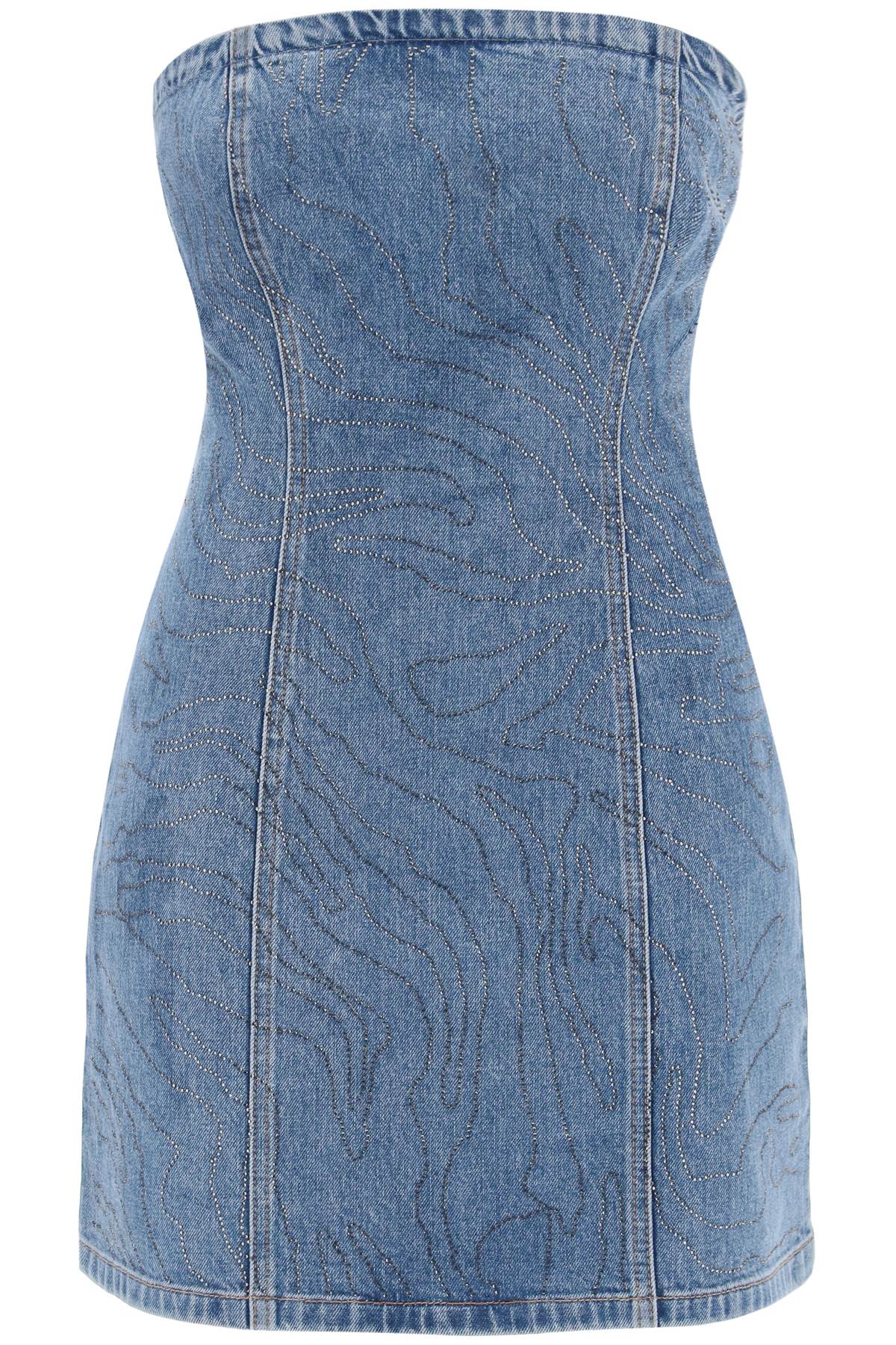 Denim Mini Dress With Rhin  - Blue