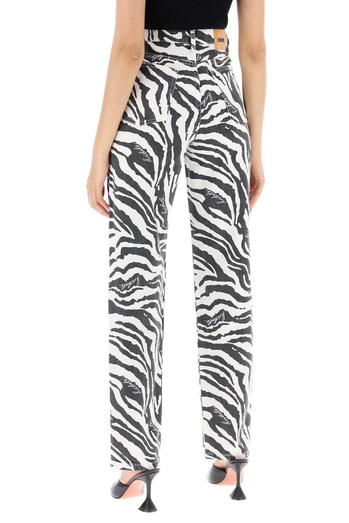 Straight Leg Zebra Print Jeans  - White