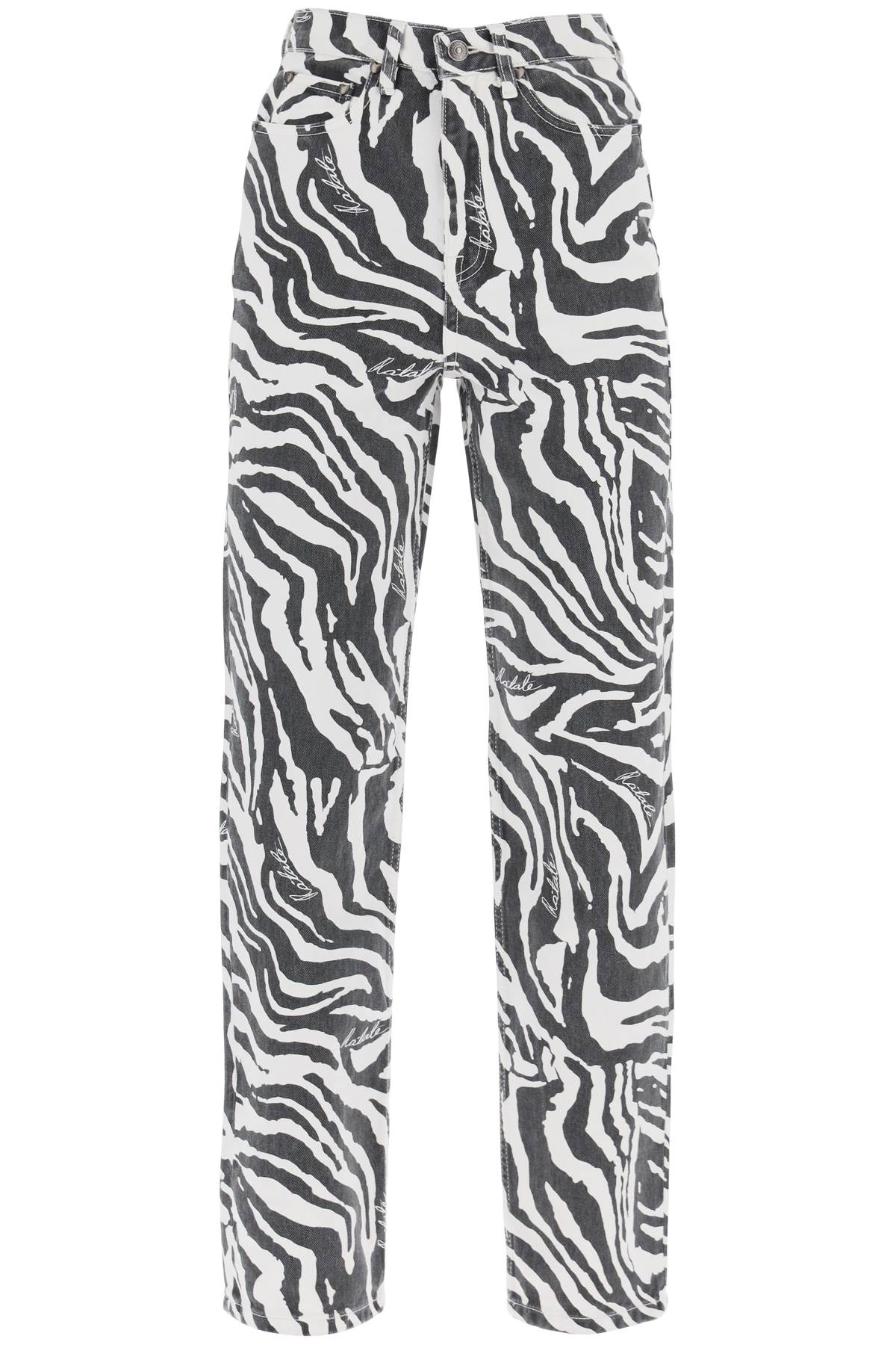 Straight Leg Zebra Print Jeans  - White