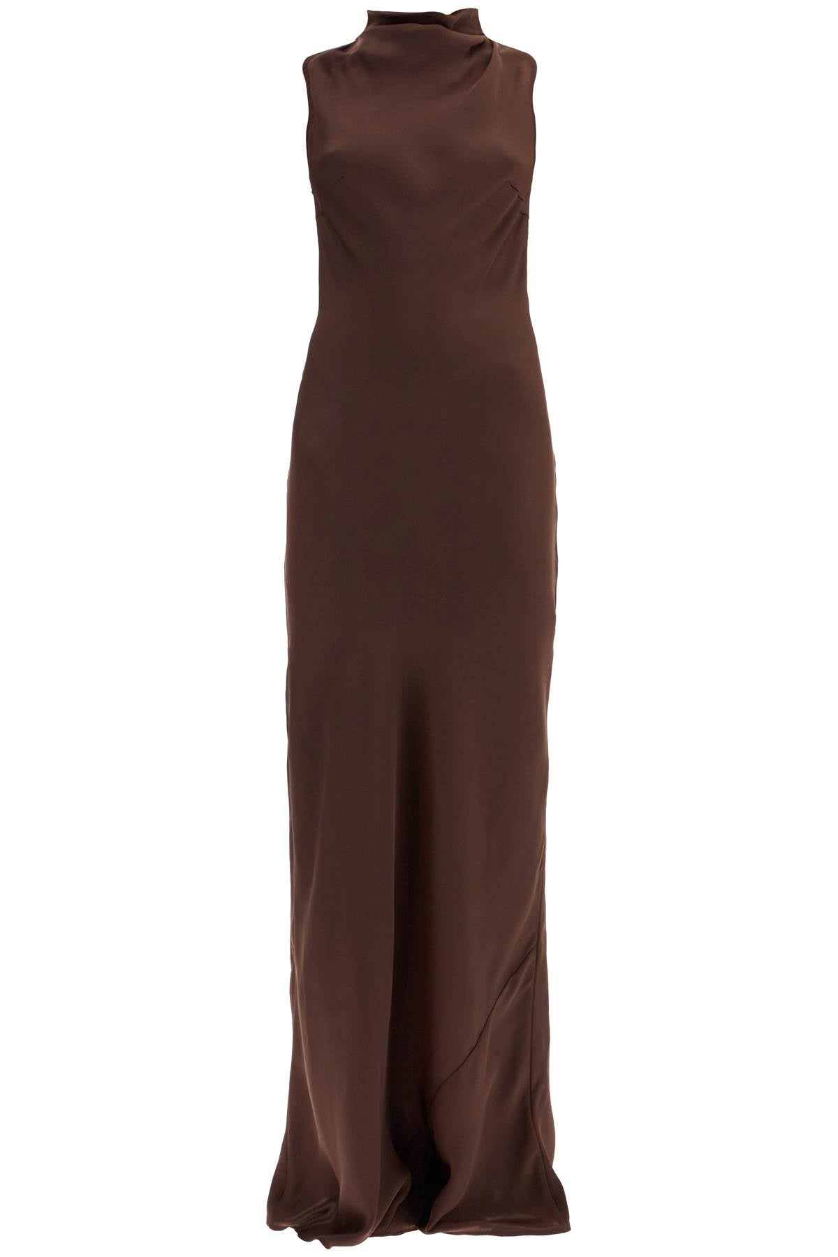 Long Satin And Lace Dress  - Marrone