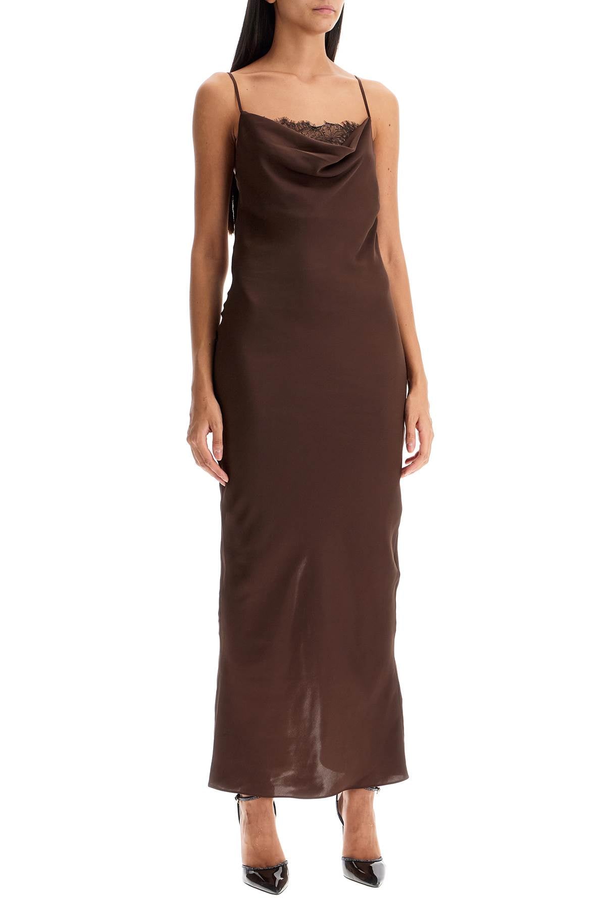 Lace Slip Dress With Lace  - Brown