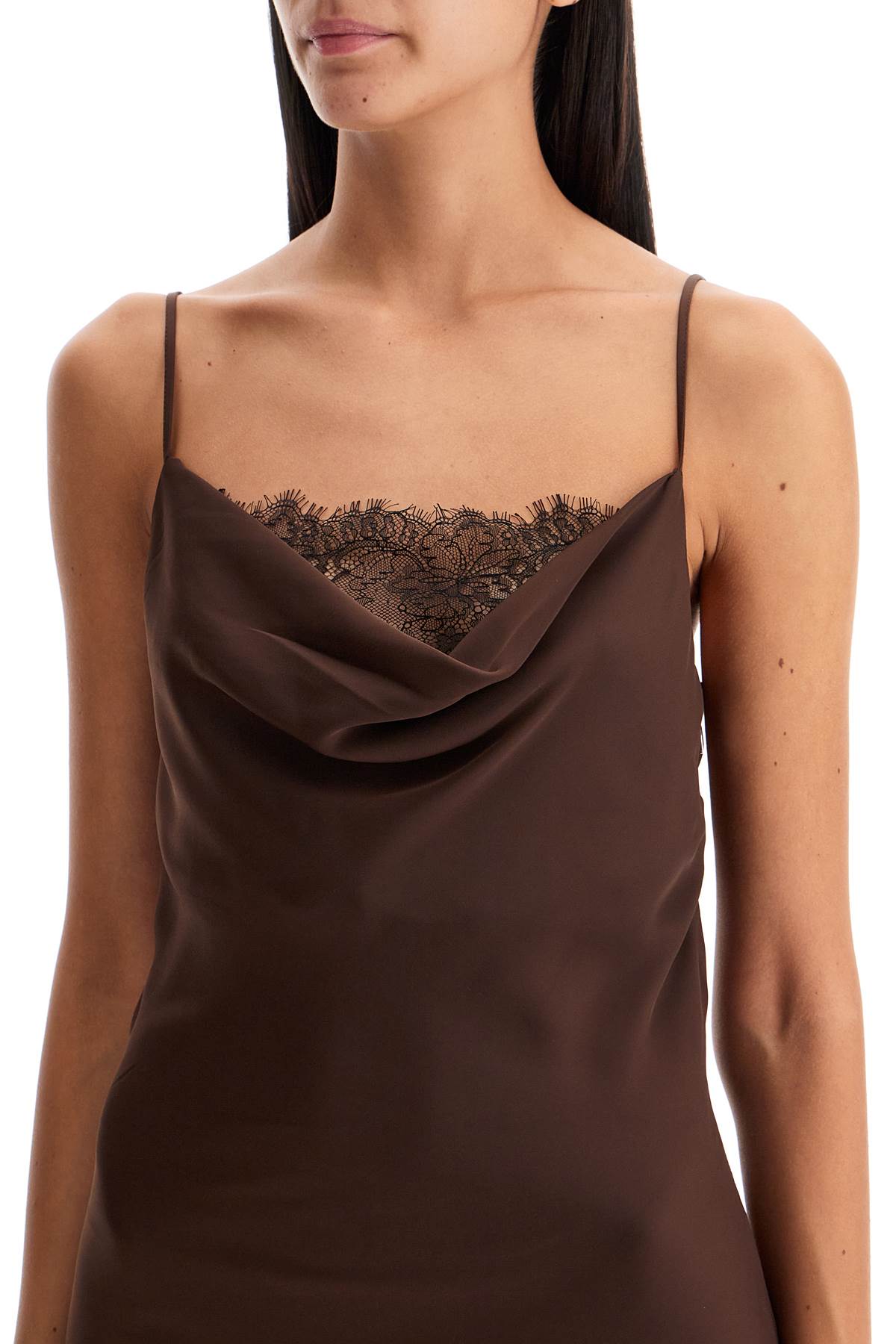 Lace Slip Dress With Lace  - Brown