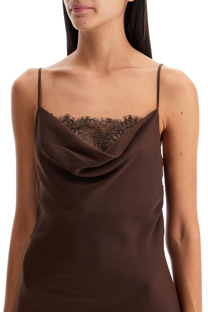 Lace Slip Dress With Lace  - Brown