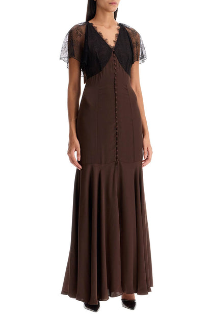 Long Satin And Lace Dress  - Brown