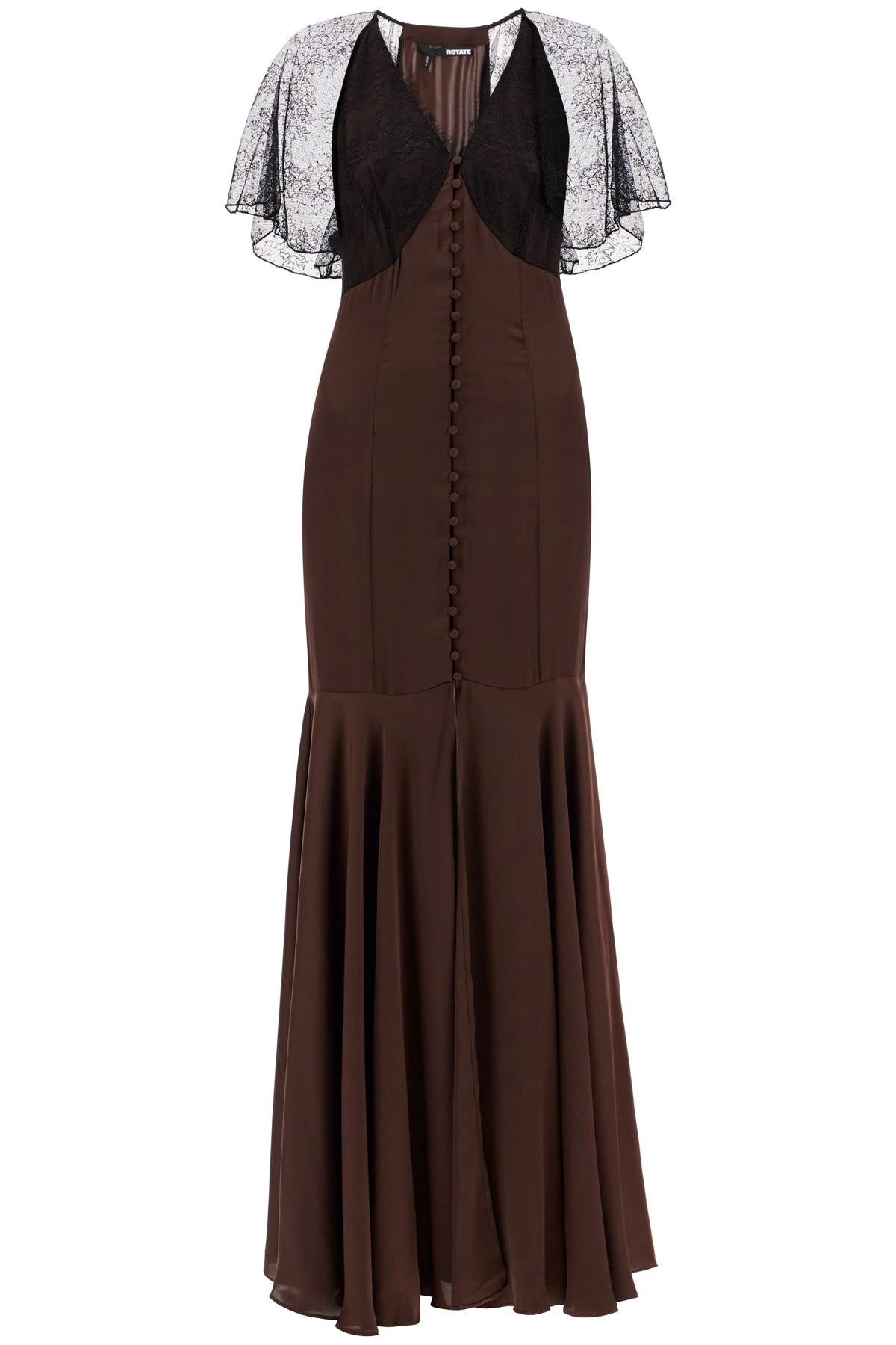 Long Satin And Lace Dress  - Brown