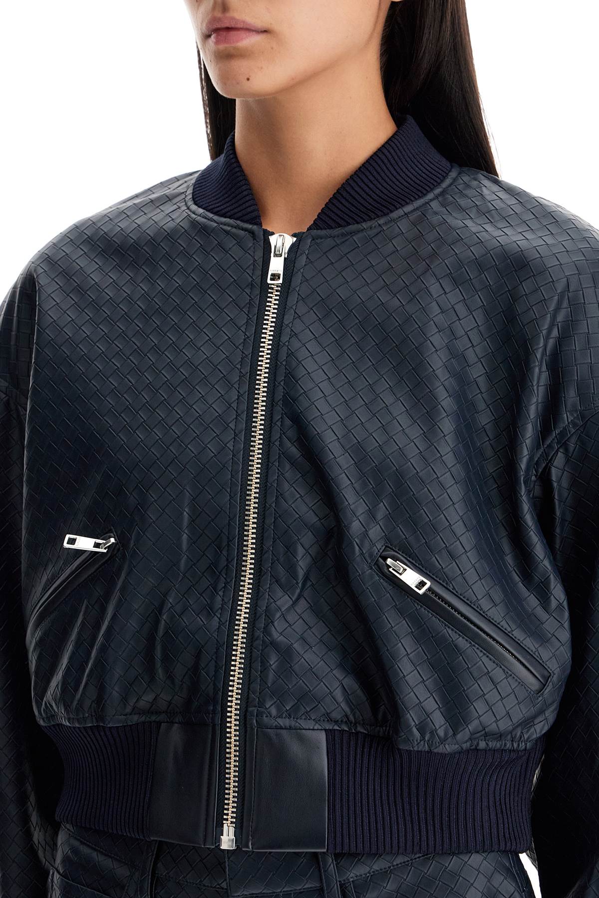 Cropped Bomber Jacket With Braided  - Blue