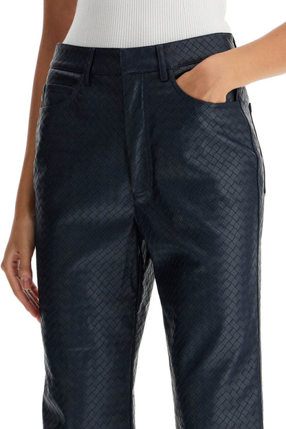 Straight Leg Pants With Woven Pattern Design  - Blue