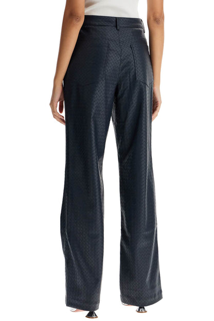 Straight Leg Pants With Woven Pattern Design  - Blue