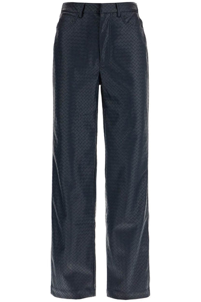 Straight Leg Pants With Woven Pattern Design  - Blue