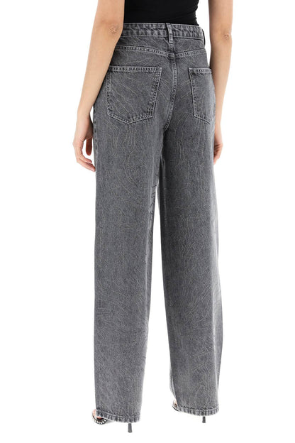 Wide Leg Jeans With Rhinest  - Grey