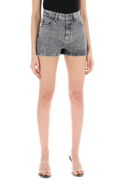 Denim Shorts With Rhinestone  - Grigio