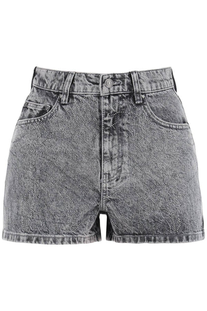 Denim Shorts With Rhinestone  - Grigio