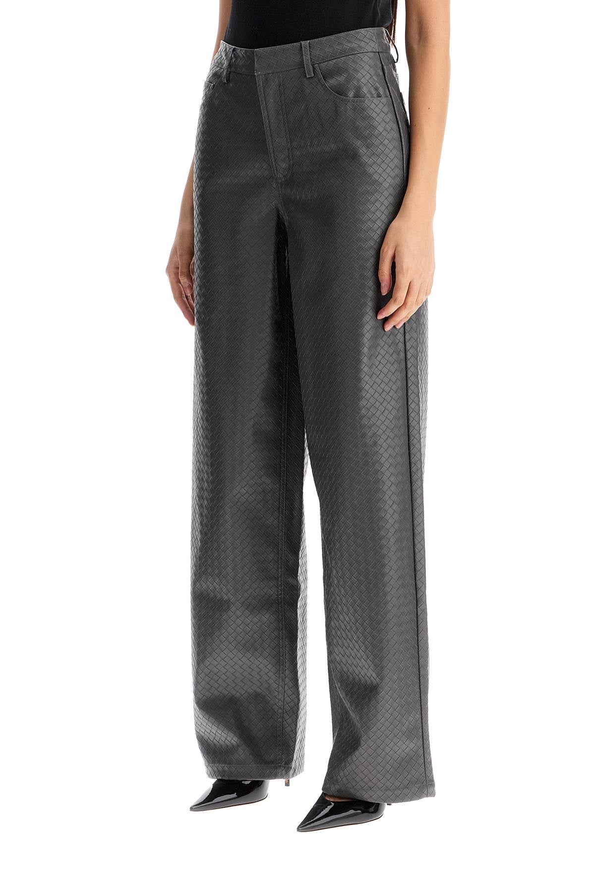 Wide Woven Patterned Trousers With A  - Grey