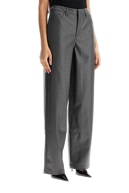 Wide Woven Patterned Trousers With A  - Grey