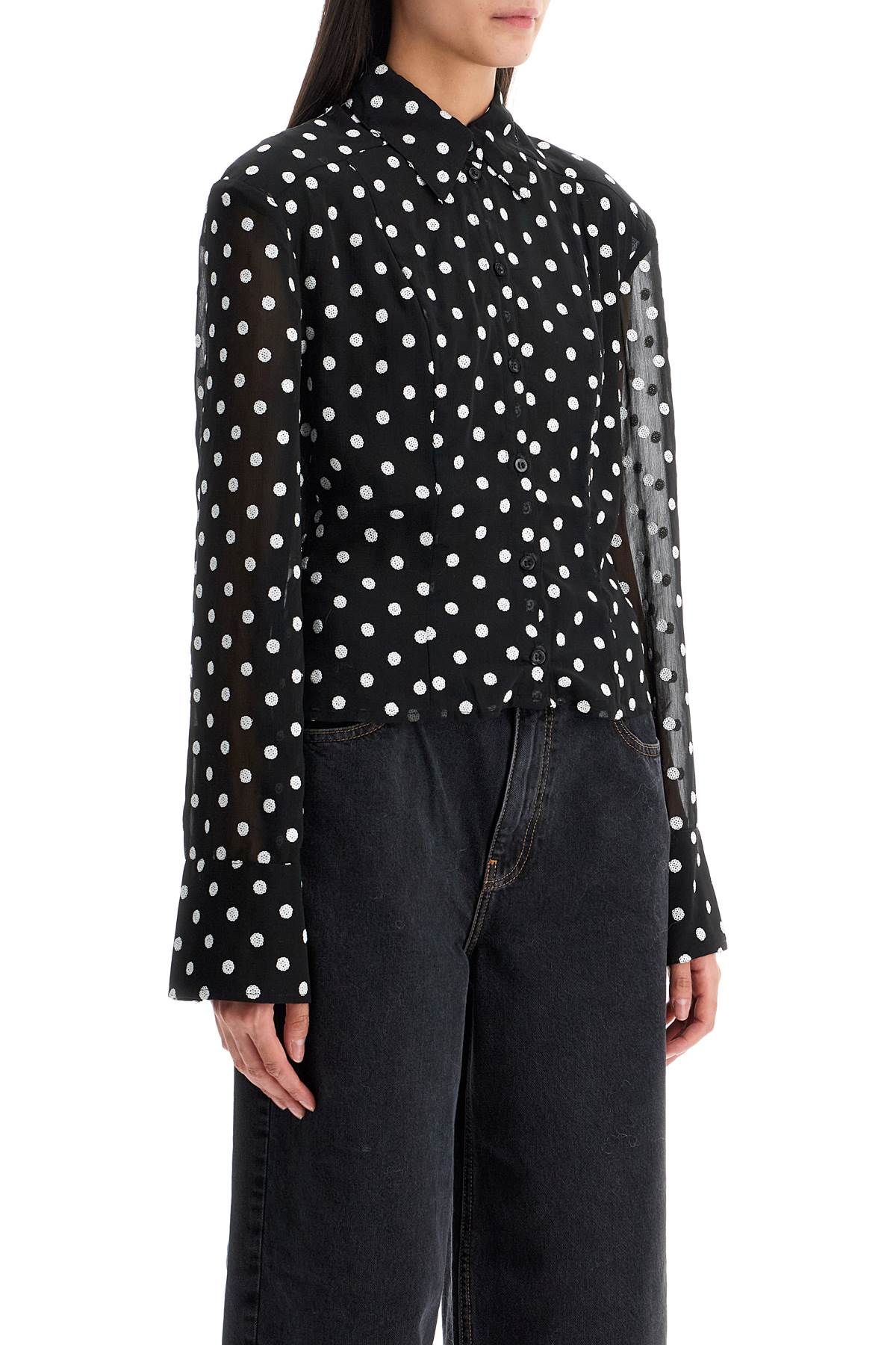 Chiffon Blouse With Sequins  - Black