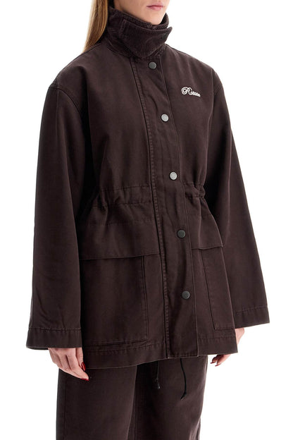 'oversized Jacket With Embroidered  - Brown