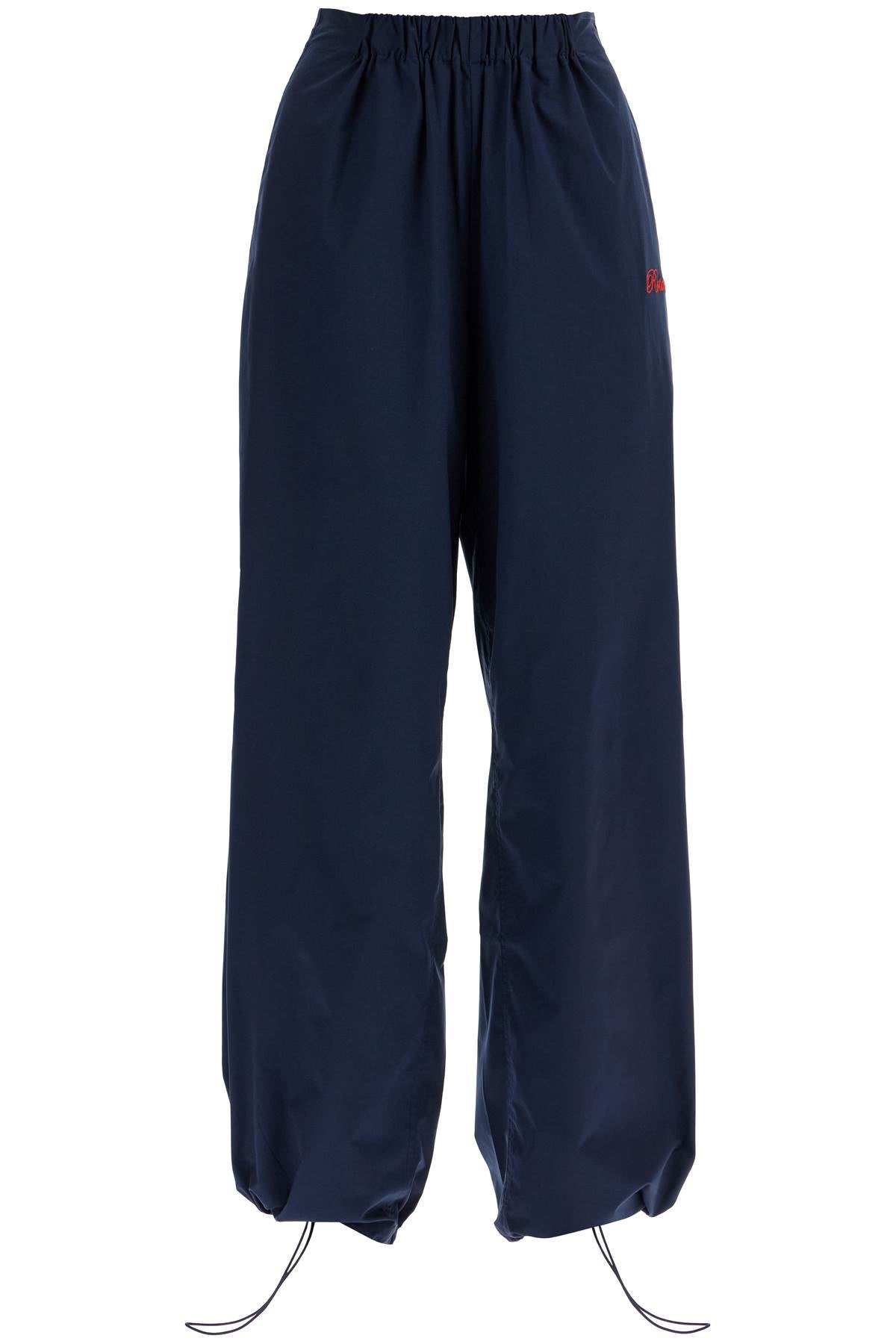 Sporty Pants With Embroidered Logo Design  - Blue