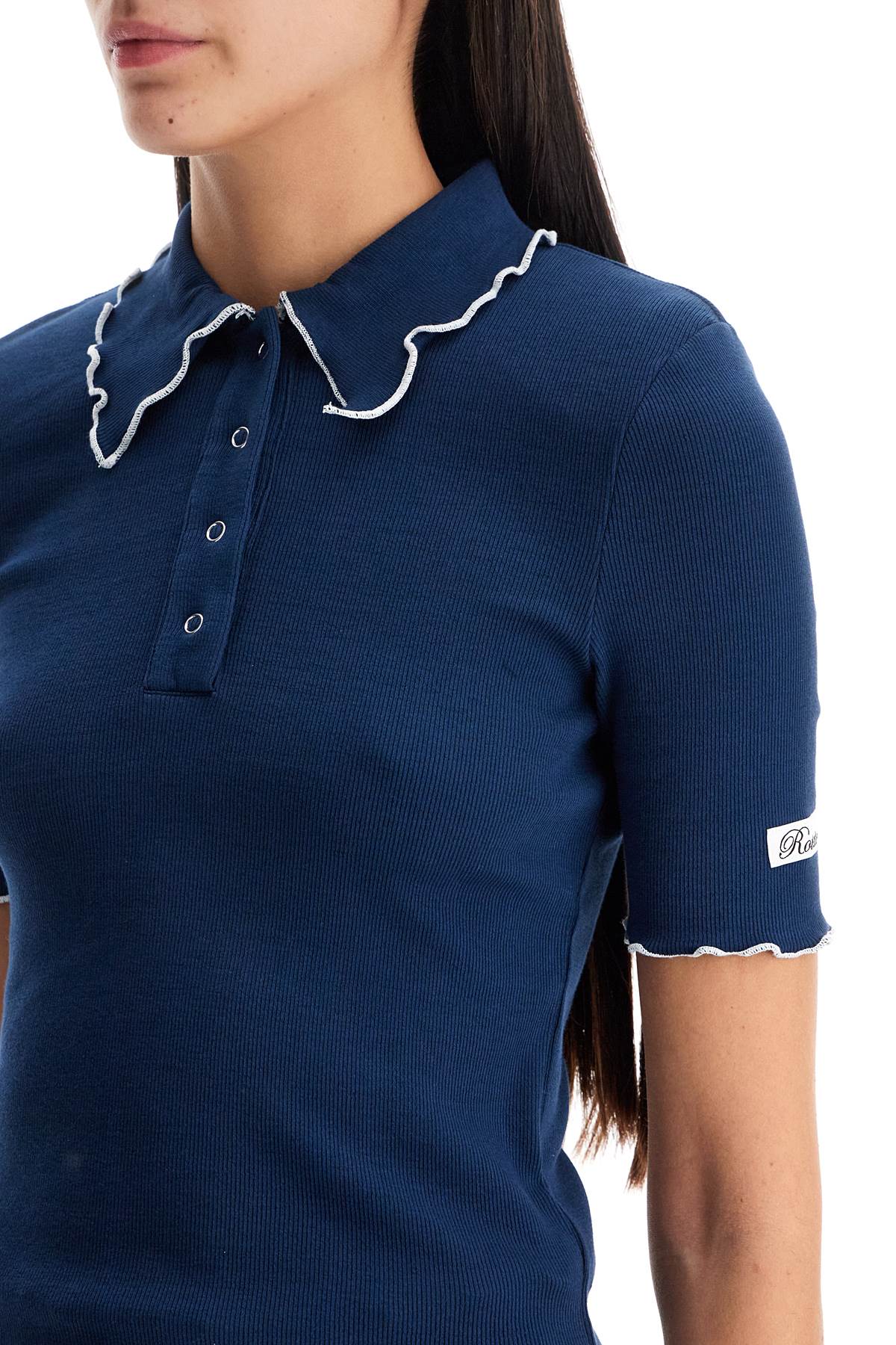 Fitted Polo Shirt With Contrasting Hems  - Blue