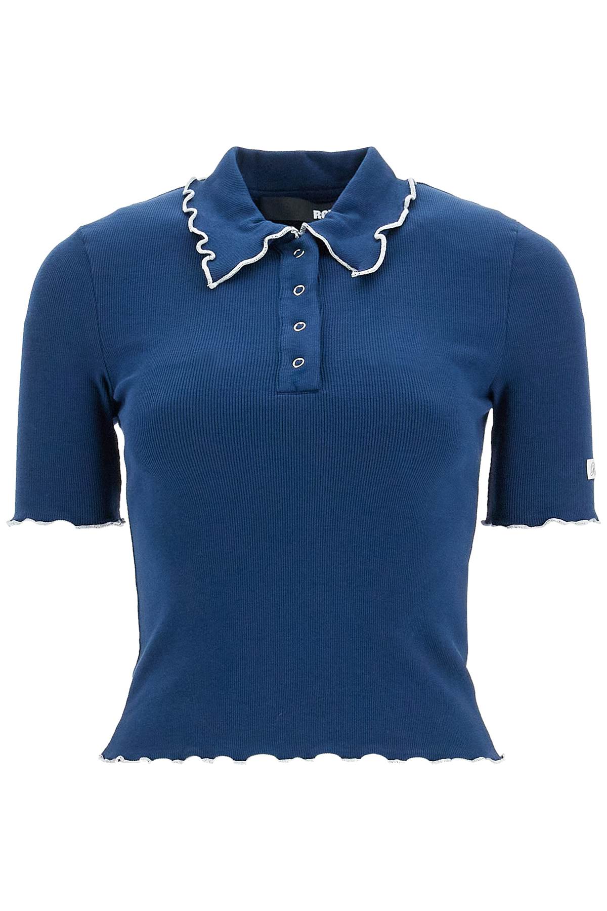 Fitted Polo Shirt With Contrasting Hems  - Blue