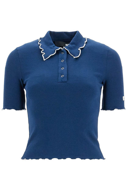 Fitted Polo Shirt With Contrasting Hems  - Blue