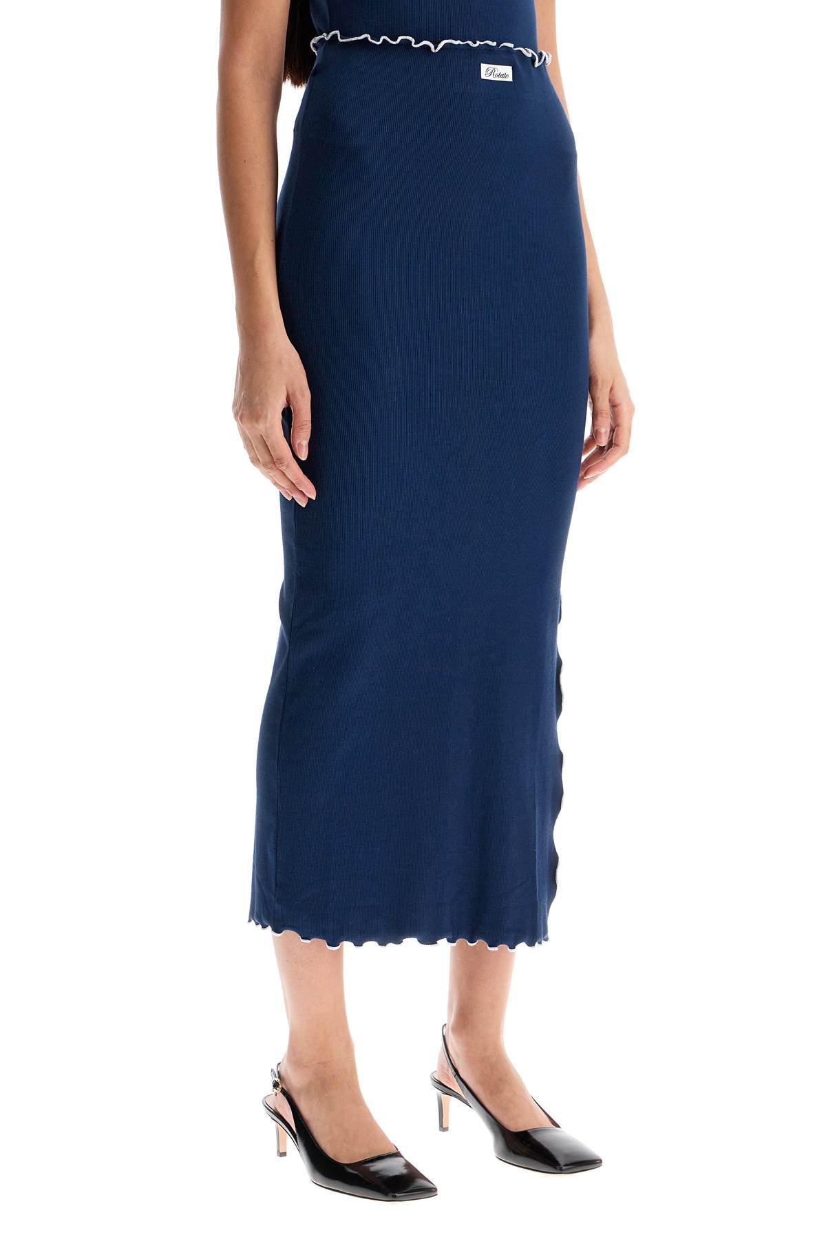 Midi Skirt With Contrasting Hemline  - Blue