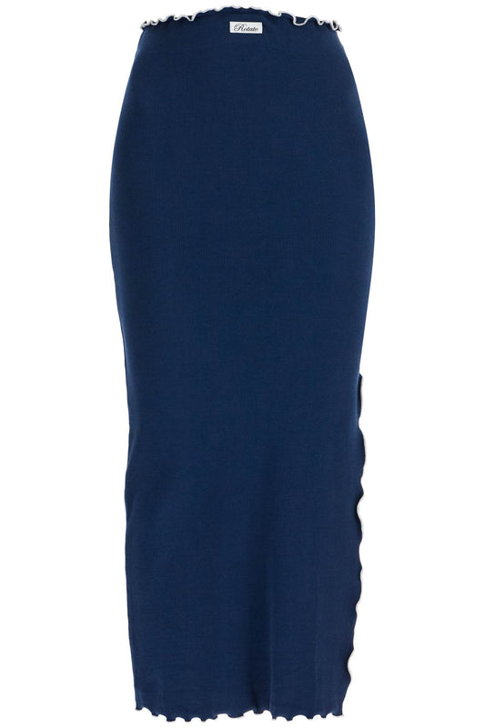 Midi Skirt With Contrasting Hemline  - Blue