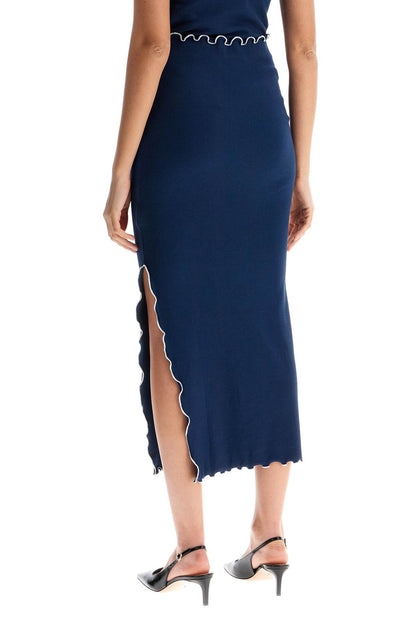 Midi Skirt With Contrasting Hemline  - Blue