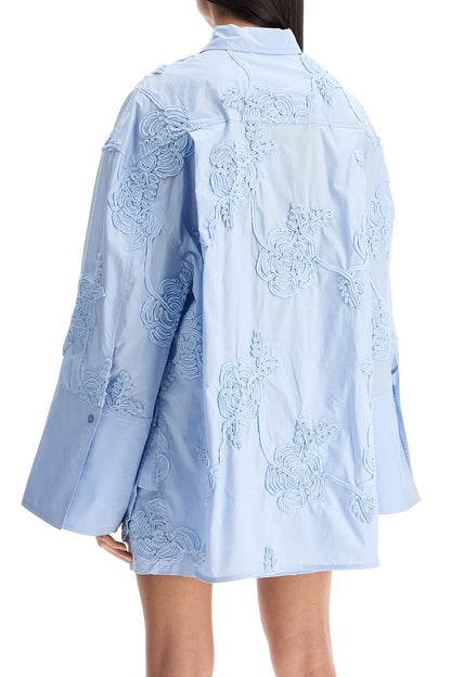 Light Blue Cotton Shirt With Embossed Floral Pattern  - Blue