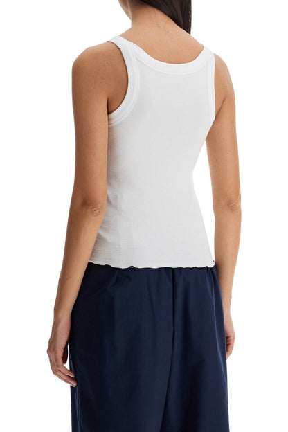 Ribbed Tank Top With Logo Label  - White