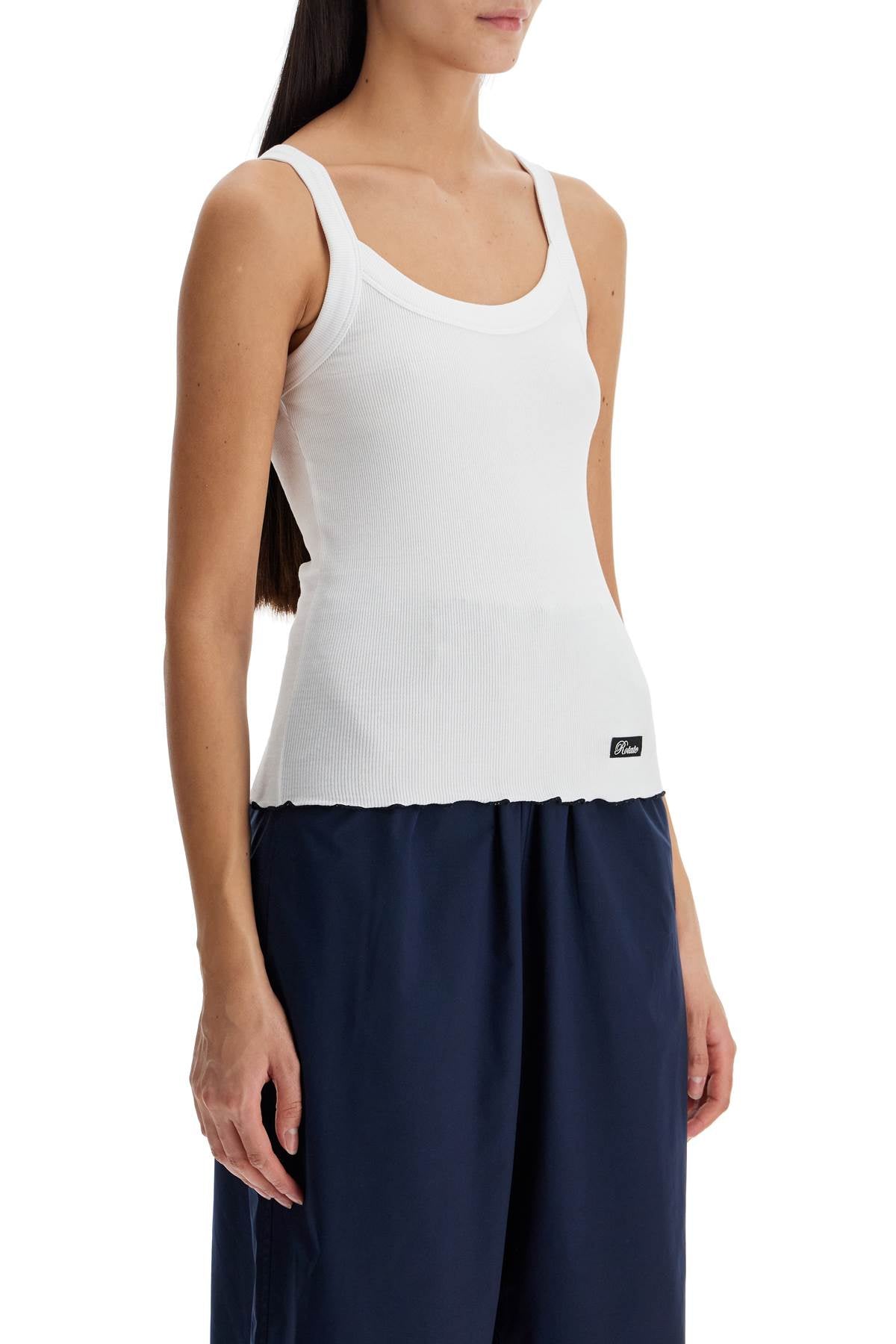 Ribbed Tank Top With Logo Label  - White