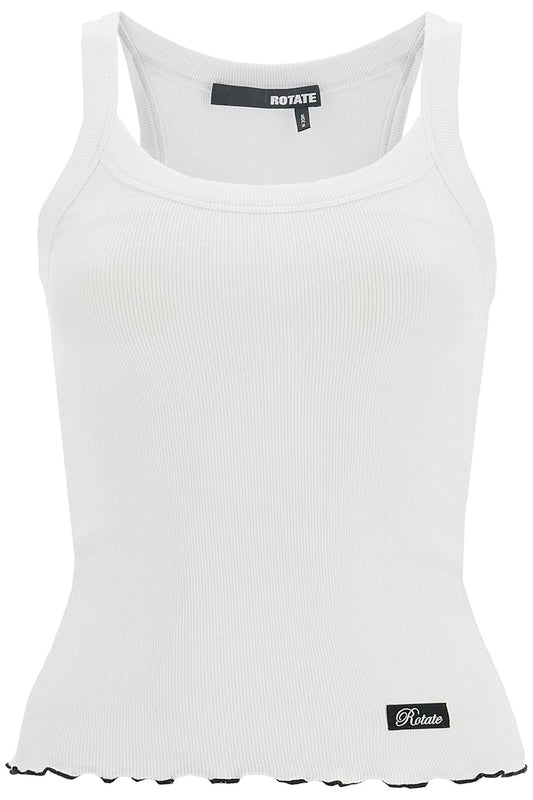 Ribbed Tank Top With Logo Label  - White