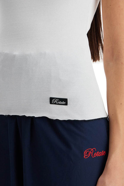 Ribbed Tank Top With Logo Label  - White