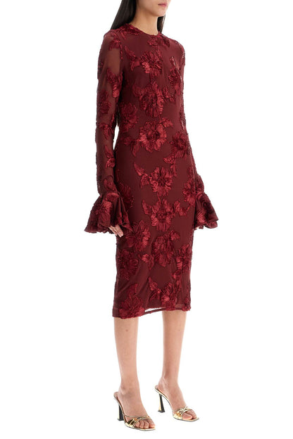 'embroidered Floral Mesh Midi Dress With  - Red